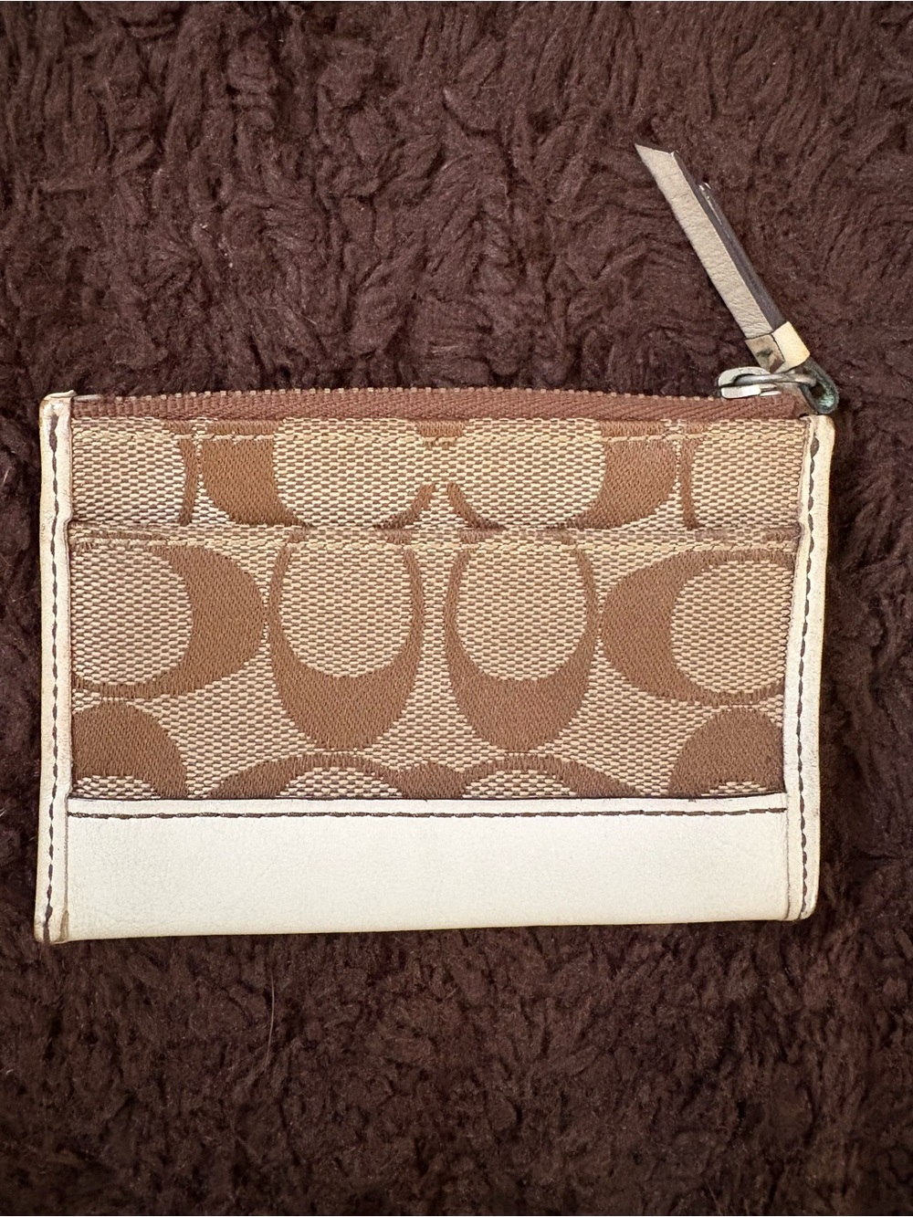 Classic Coach Signature Canvas Card Case in Brown and Cream